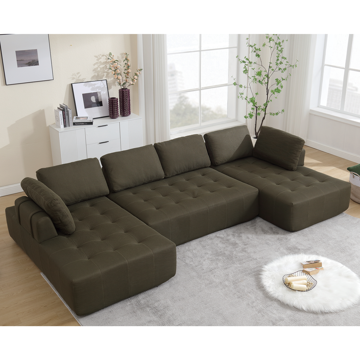138.5 'Modular Combination Sofa, U-shaped Sofa, Green