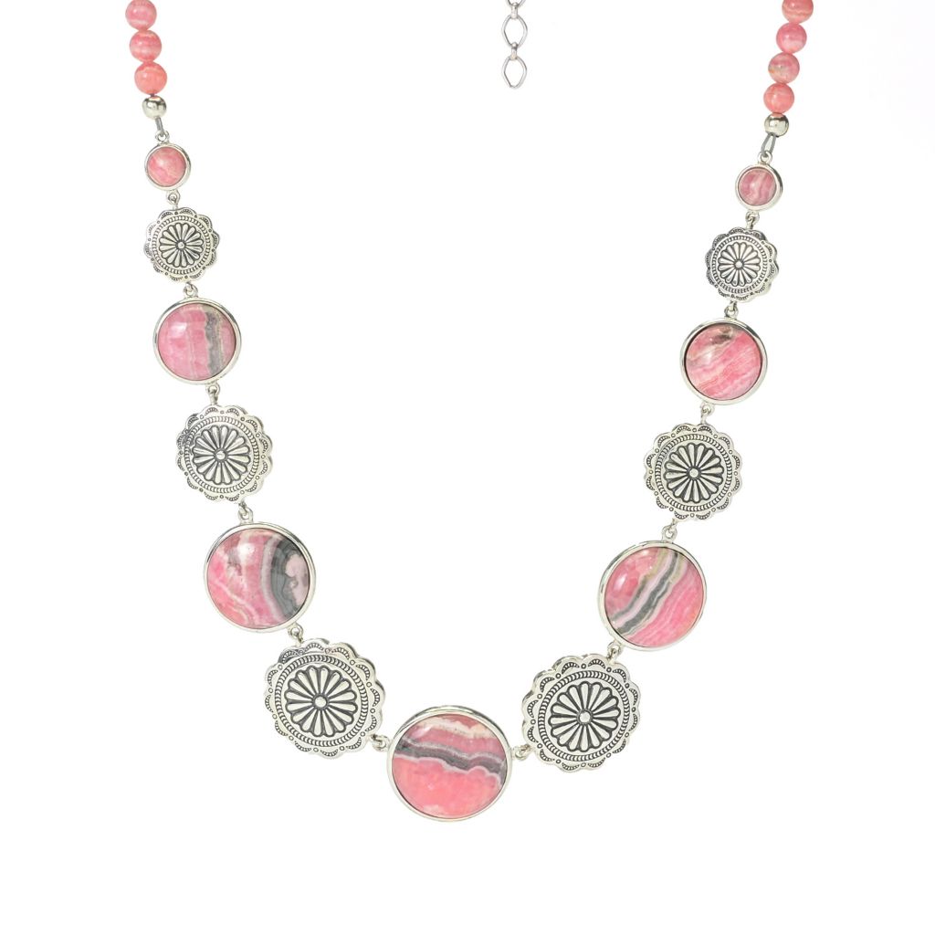 Southwest Elements 98.4ctw Rhodochrosite Concho Necklace
