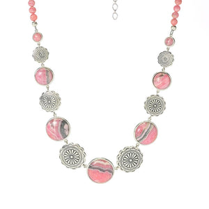 Southwest Elements 98.4ctw Rhodochrosite Concho Necklace