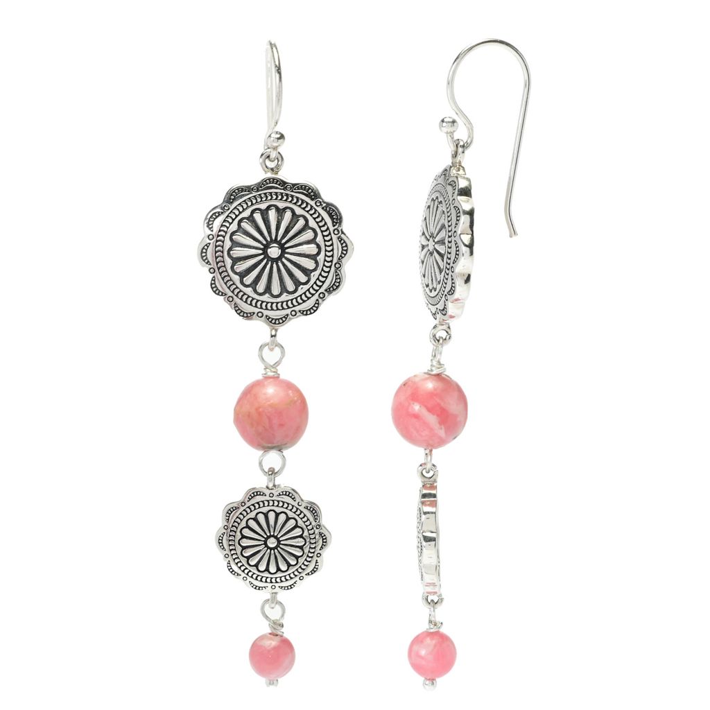 Southwest Elements 11.6ctw Rhodochrosite Concho Earrings