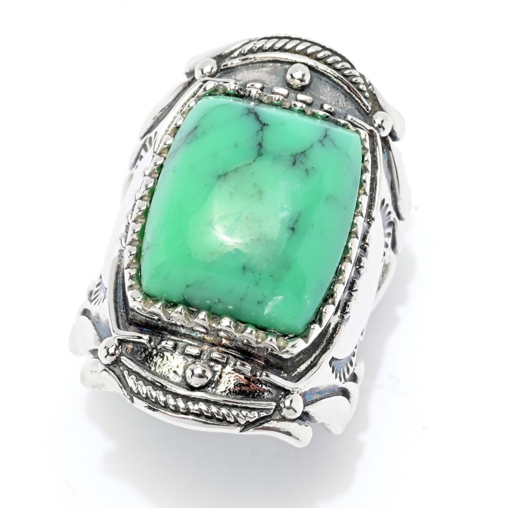 Southwest Elements Sterling Silver 15x13mm Black Bridge Variscite Ring