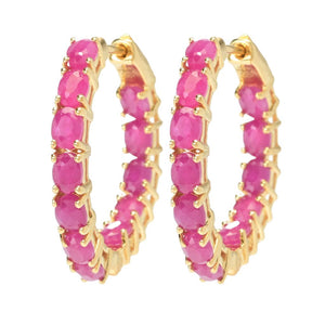Gem Treasures 18K Vermeil 3.36ctw Burmese Ruby Inside Out Hoop Earrings