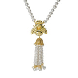 Graziella 23K Gold Plated Cultured Pearl & Simulated Diamond Bee Necklace