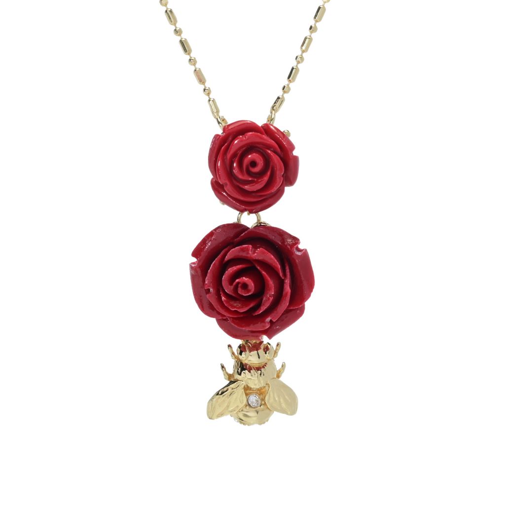 Graziella 23K Gold Plated Bee & Choice of Color Resin Rose Necklace
