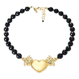 Graziella 23K Gold Plated Black Onyx Bead Heart Necklace