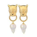 Graziella 23K Gold Plated Simulated Diamond & Baroque Pearl Panther Earrings