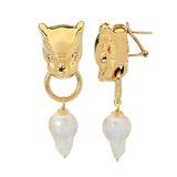 Graziella 23K Gold Plated Simulated Diamond & Baroque Pearl Panther Earrings