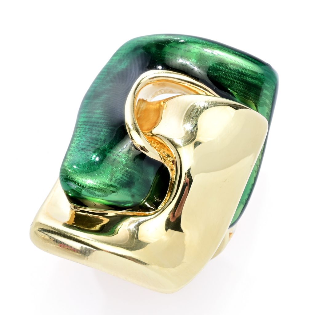 Graziella 23K Gold Plated Electroform Enamel Accented Square Rolo Ring