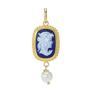 Cameo Italiano 18K Gold Plated "Raffaello" Blue Agate & Cultured Pearl Pendant