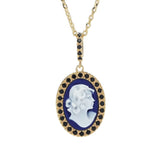 Cameo Italiano "Sunrise" Blue Agate Cameo & Simulated Diamond Pendant w/ Chain