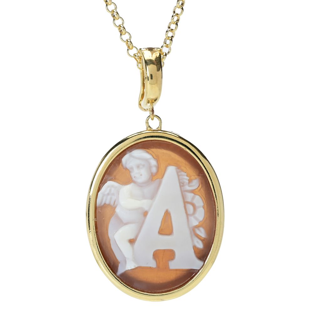 Cameo Italiano 18K Gold Plated "Romantica" Angel Choice of Initial Pendant w/ Chain