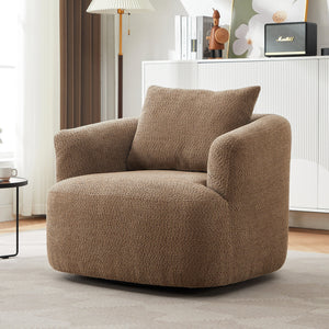 Chenille Upholstered 360° Swivel Chair with Throw Pillow, Dark Brown