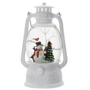 Christmas Plastic / Resin Lantern With Snowman & Tree LED / Water Spinning / 6 Hours Timer, 3*AA Batteries Required - White / Multi