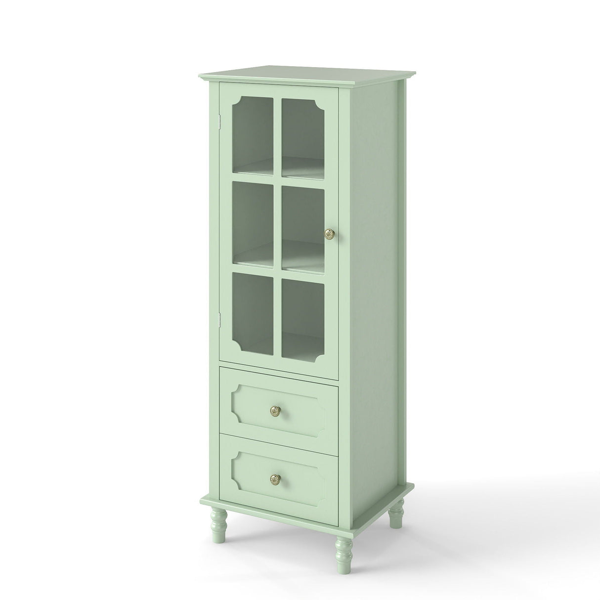 Minimalism Buffet Cabinet With Glass Doors And Double Drawer