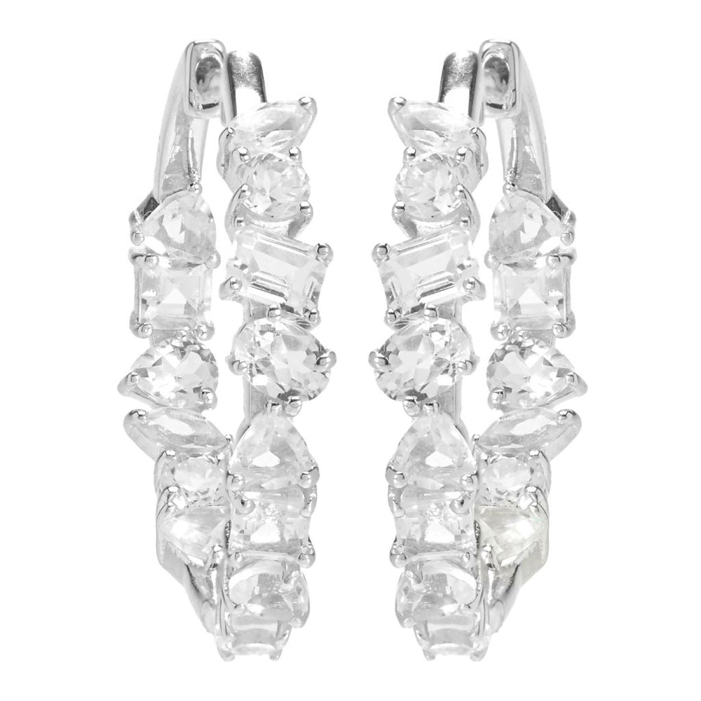 Gem Treasures Multi Shape White Topaz Inside Out Hoop Earrings