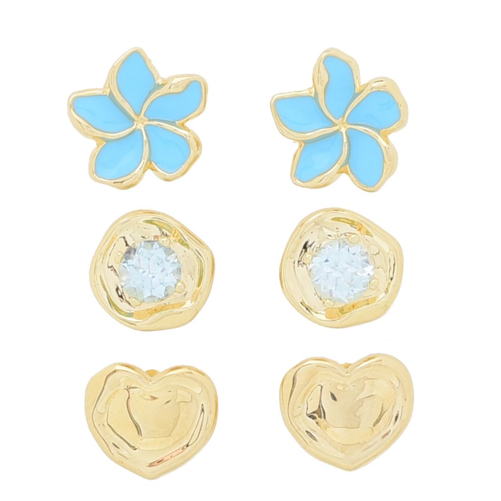 Toscana Italiana Set of 3 Acqua Bagnata, Choice of Gem & Enamel Stud Earrings