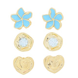 Toscana Italiana Set of 3 Acqua Bagnata, Choice of Gem & Enamel Stud Earrings