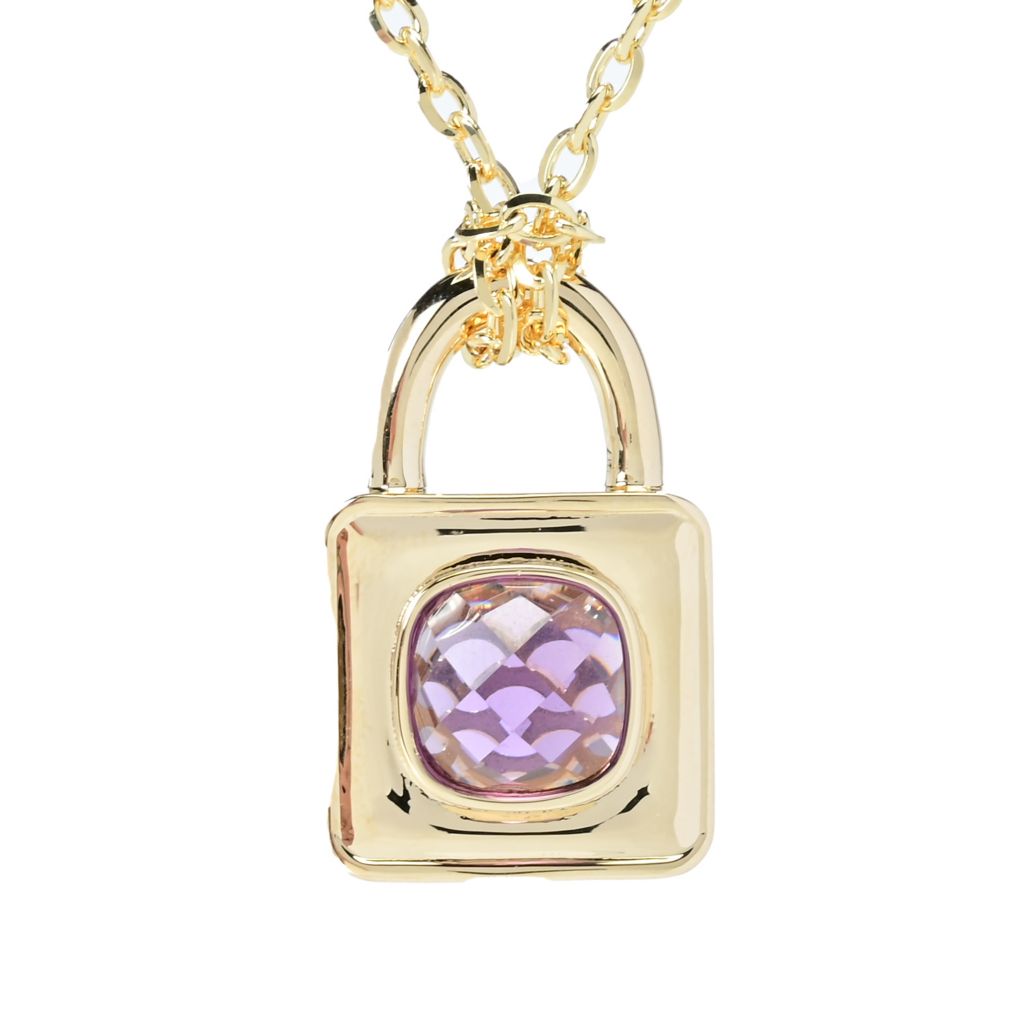 Toscana Italiana 18K Gold Plated Choice of Gem Padlock Pendant w/ Chain