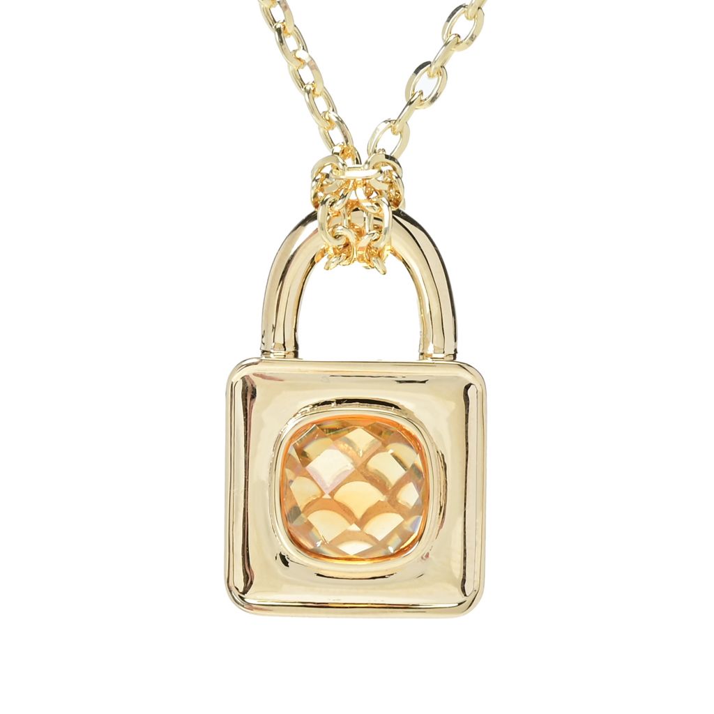 Toscana Italiana 18K Gold Plated Choice of Gem Padlock Pendant w/ Chain