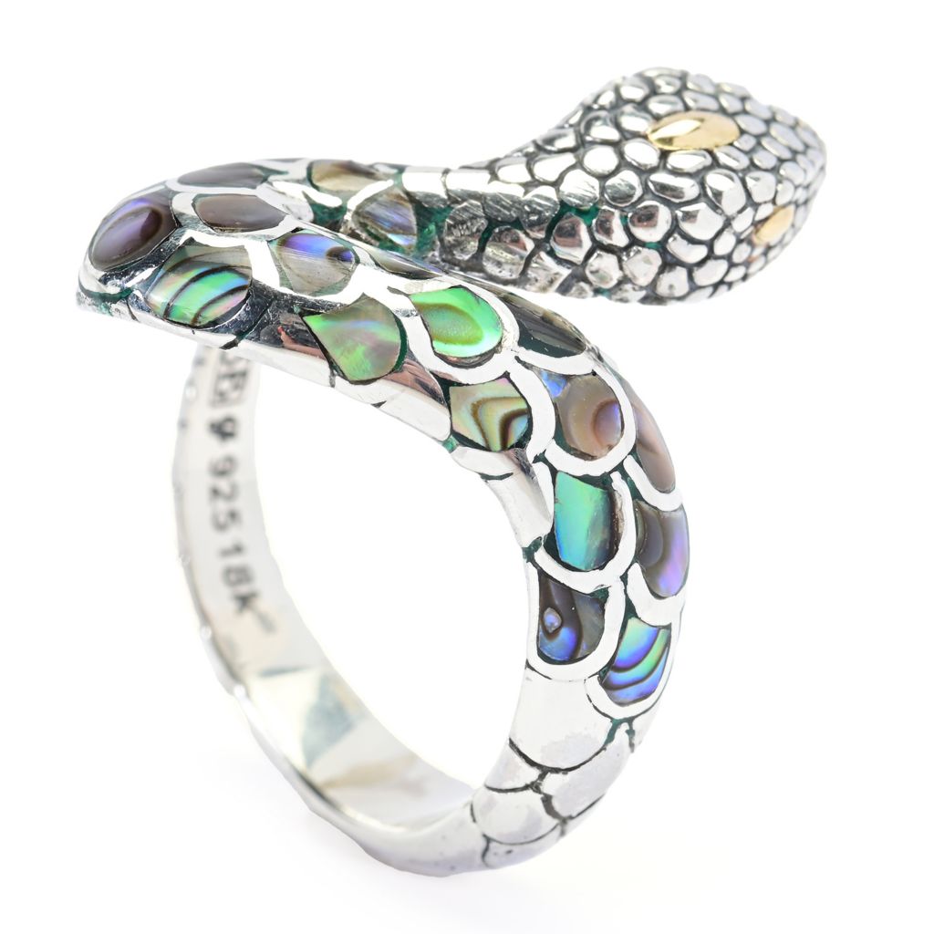 Artisan Silver by Samuel B. 18K Gold Accented Abalone Snake Ring