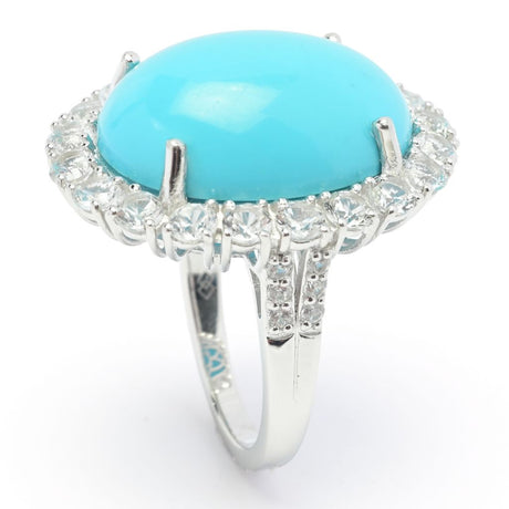 Gem Treasures 20x15mm Sleeping Beauty Turquoise & Zircon Halo Ring