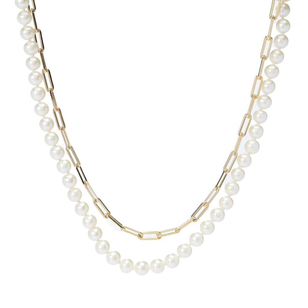 Imperial Pearl Freshwater Cultured Pearl & Paperclip Chain 2-Row Necklace