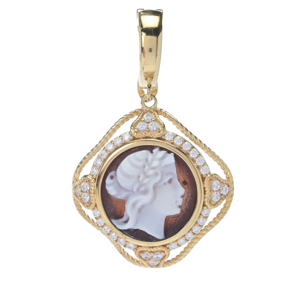 Cameo Italiano "Florence" 12mm Portrait Cameo & Simulated Diamond Pendant