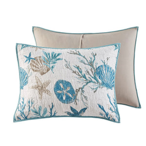 6 Piece Cotton Sateen Quilt Set with Throw Pillows Aqua Full/Queen