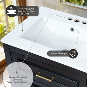 Bathroom Vanity With Integrated Sink, 2 Door Cabinet With Tip Out Drawer, Rectangular Design