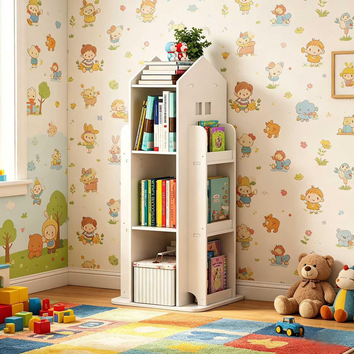 4-Tier Rotating Bookshelf for Bedroom and Living Room