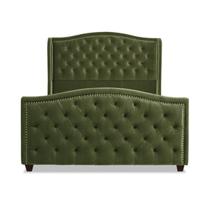 Marcella Upholstered Shelter Headboard Bed Set, Queen, Olive Green Performance Velvet