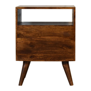 Classic Chestnut Nightstand, 2-Drawers, 1 Open-Slot, Nordic Legs