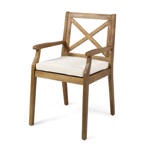 7 Pieces Acacia Wood Outdoor Dining Set with Cream Cushions