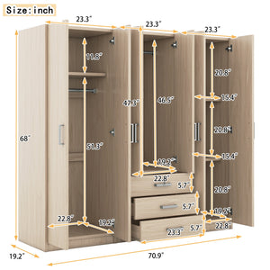 6-Doors Wooden Wardrobe Storage for Bedroom