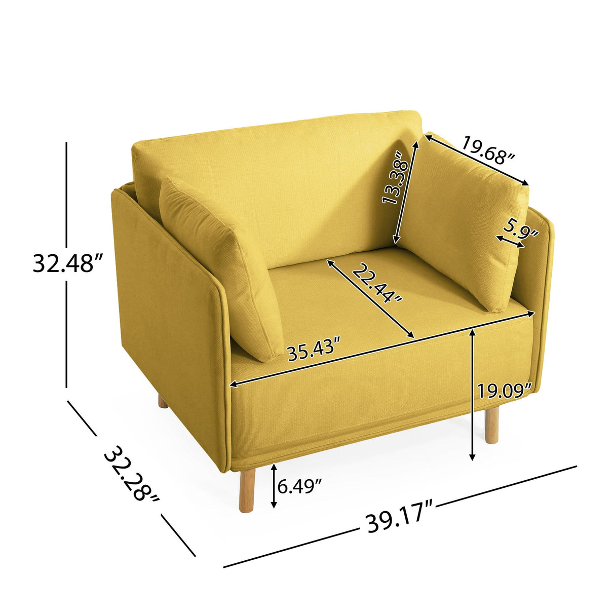 Modern Upholstered Accent Chair With Soft Cushions, Sleek Armrest Design