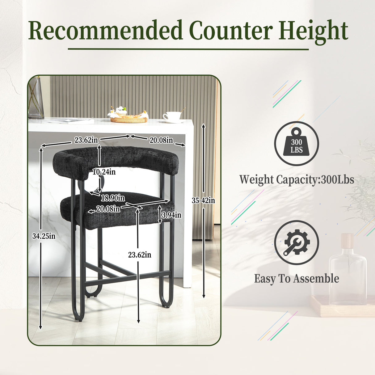 Household bar stools set of 2, modern upholstered with back