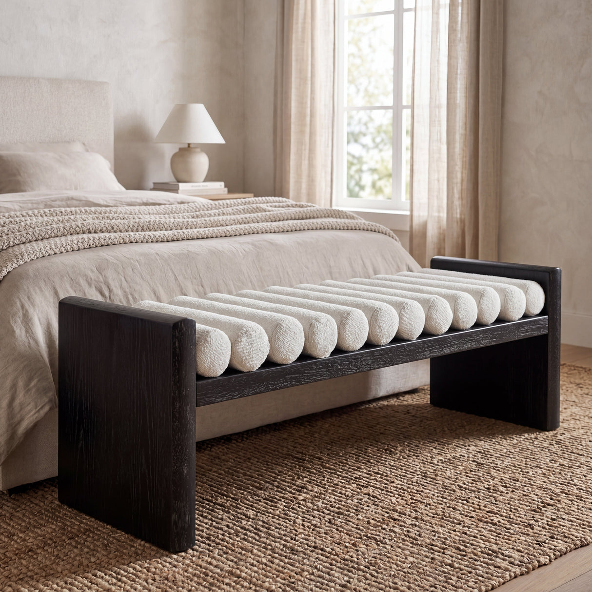 62.8" Modern Chenille Upholstered Bench