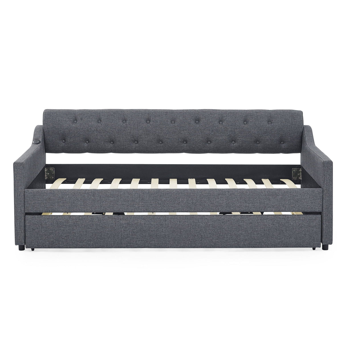 Size Upholstered Daybed With Trundle And USB Charging Armrest