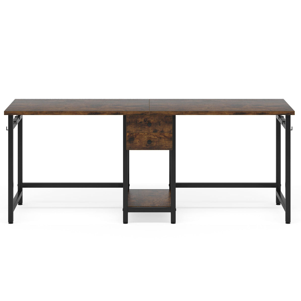 2 Person Computer Desk With Drawers And Shelves, Extra Long Double Workstation