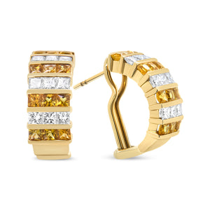 18K Yellow Gold 1 3/4 Cttw Invisible Set Princess Cut Diamond and 2.5mm Yellow Sapphire Huggie Hoop Earrings (F-G Color, VS1-VS2 Clarity)