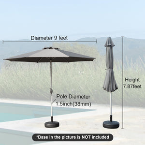 9FT Patio Umbrella, Outdoor Table Umbrella with Push Button Tilt and Crank, UV Protection Waterproof Market Sun Umbrella with 8 Sturdy Ribs for Garden, Deck, Backyard, Pool (Gray)