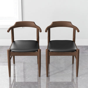 Mid-Century Modern Dining Chair Set of 2 with Solid Wood Frame - Dark Gray or Black
