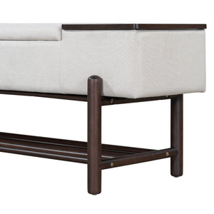 TREXM Farmhouse Upholstered Storage Bench with Hidden Compartment - Espresso