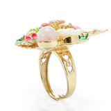 Graziella 23K Gold Plated Enamel & Mother-of-Pearl Floral Ring