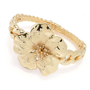 Graziella 23K Gold Plated Electroform Hibiscus Curb Link Cuff Bracelet