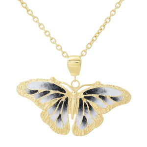Graziella 23K Gold Plated Choice of Color Enamel Butterfly Pendant w/ Chain