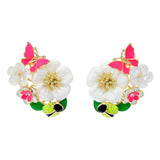 Graziella 23K Gold Plated Enamel & Mother-of-Pearl Floral Earrings