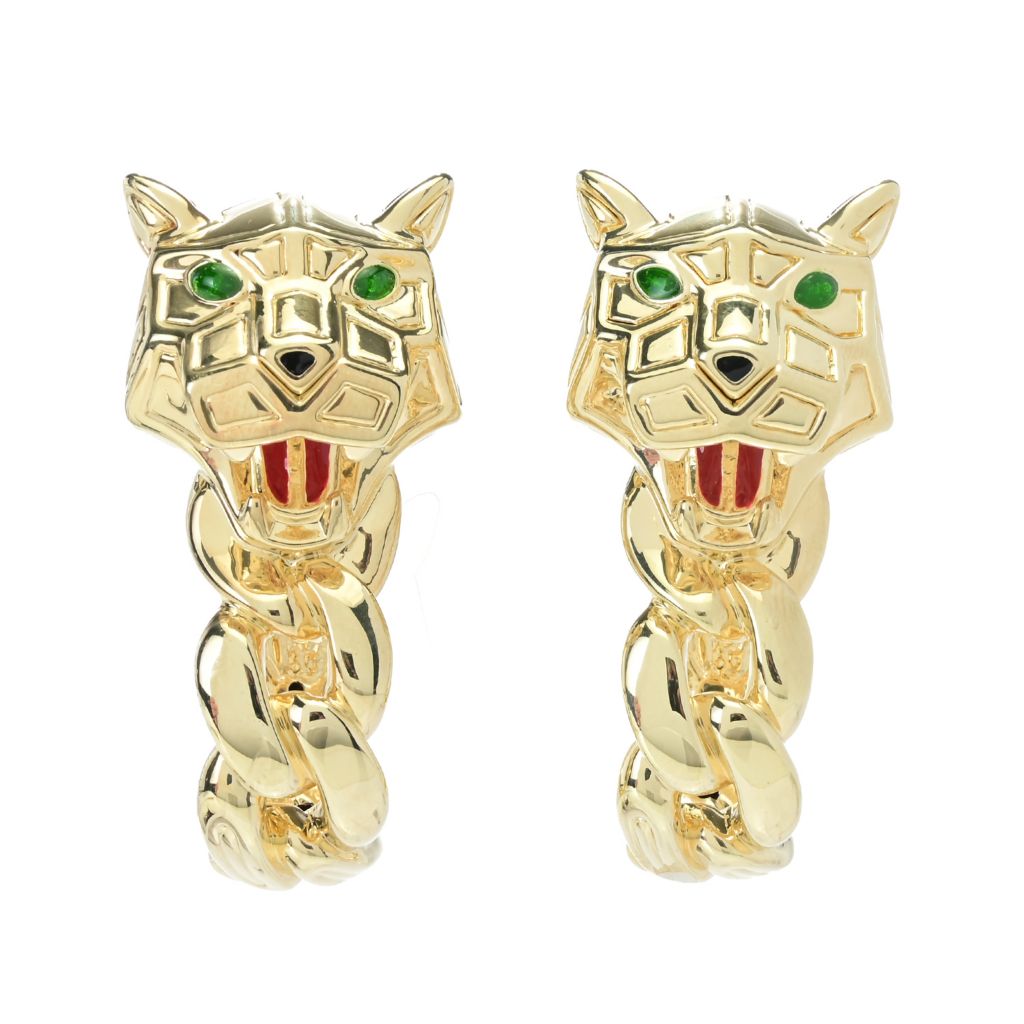Graziella 23K Gold Plated Electroform Simulated Diamond Panther Earrings