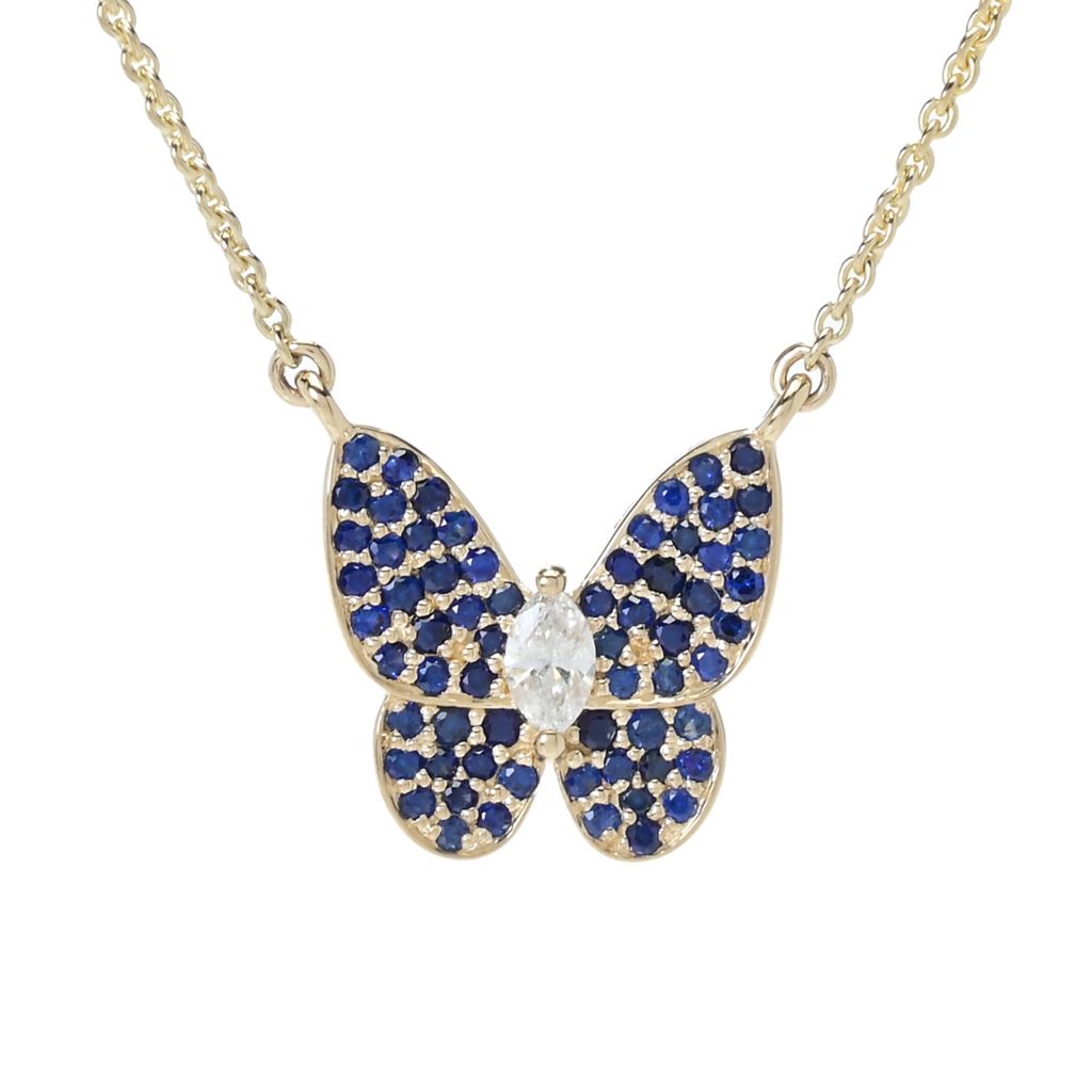 Gems of Distinction 0.53ctw Sapphire & Diamond Butterfly Pendant w/ Chain