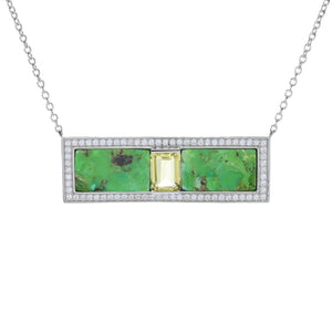 Elemental Gems Platinum Plated Choice of 15x8.5mm Turquoise Inlay & Gem Bar Necklace